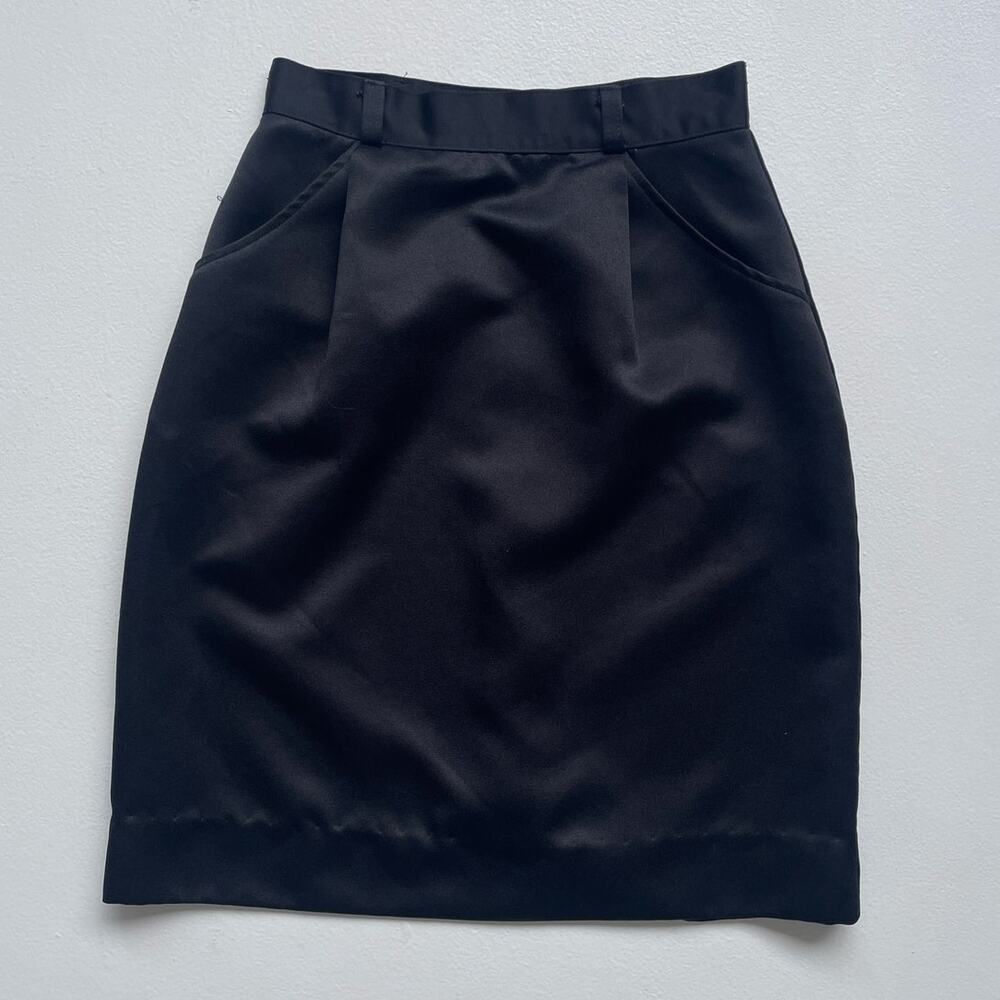 Vtg 90s Black High Rise Satin Button Up Pencil Skirt / KAYO California Goth Glam